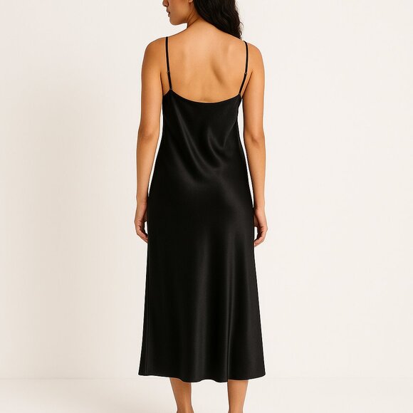 Emma & Michele Solid Black Satin Spaghetti Strap Cowl Midi Dress Vamp Goth- XL - Picture 2 of 7